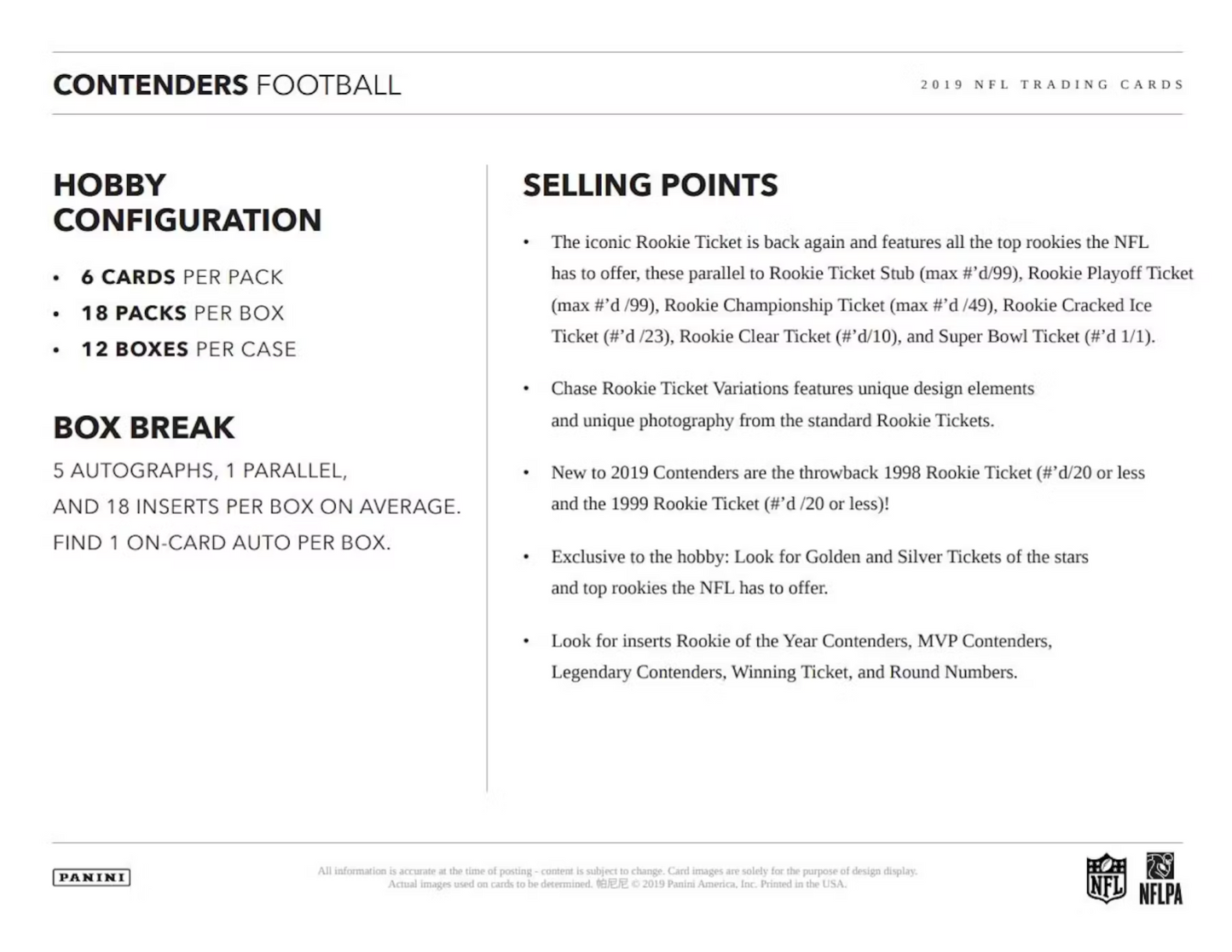 2019 Panini Contenders Football Hobby Box