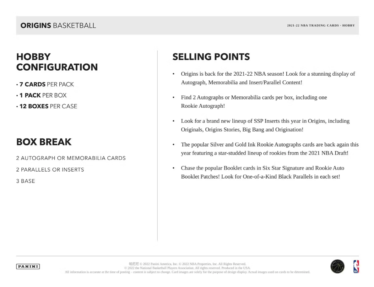 2021-22 Panini Origins Basketball Hobby Box