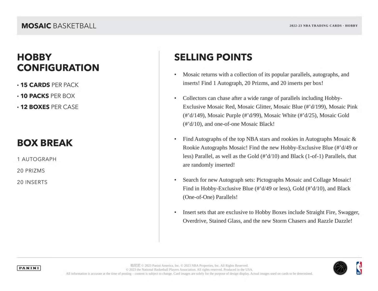 2022-23 Panini Mosaic Basketball Hobby Box