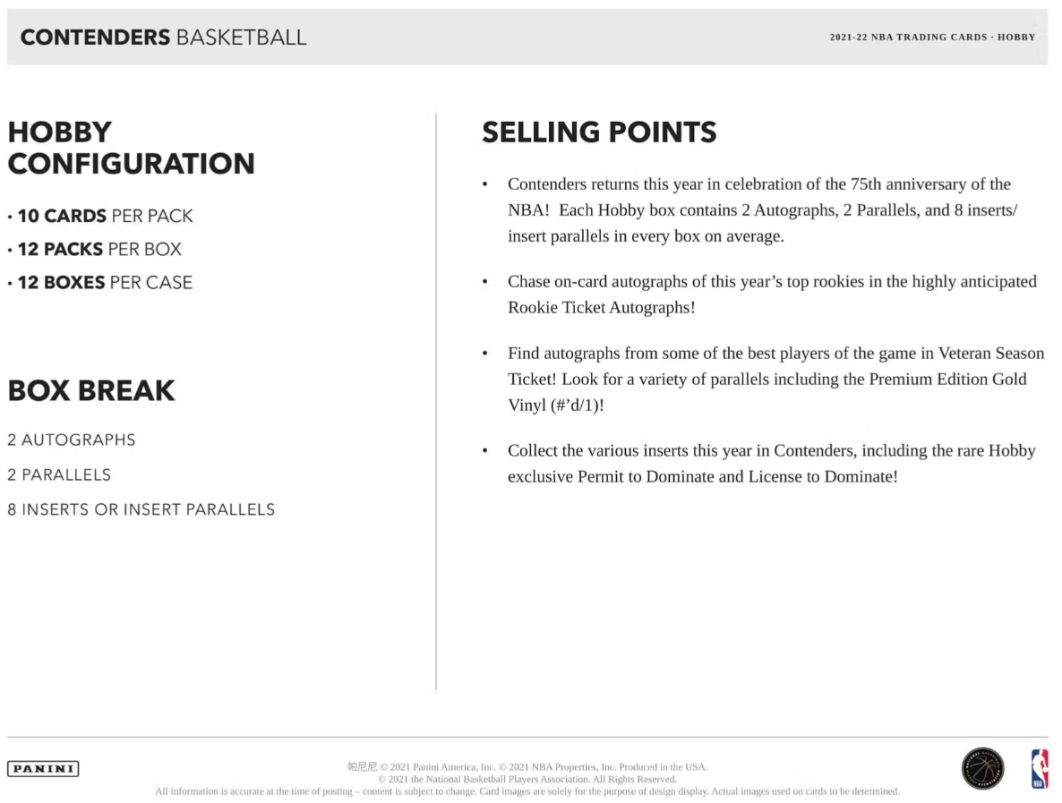 2021/22 Panini Contenders Basketball Hobby Box