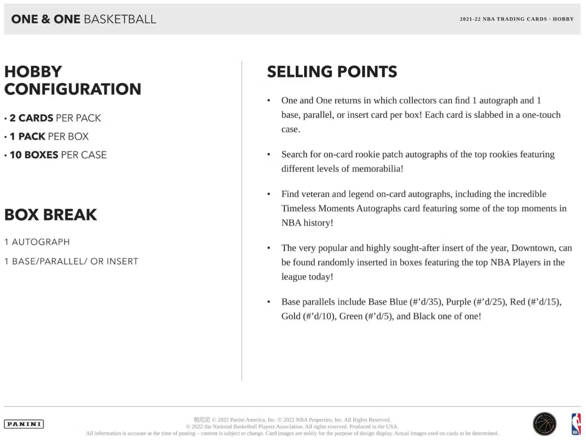 2021/22 Panini One and One Basketball Hobby Box